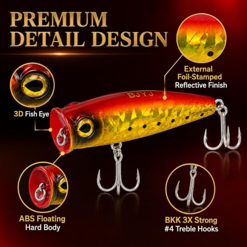 Topwater Popper Fishing Lure, 4in 0.81oz ABS Floating Saltwater Bait with BKK 3X #4 Treble Hooks, Foil-Stamped Finish for Inshore Striped Bass Redfish Snook Tarpon - color: A2-1PCS/0.81OZ-4"