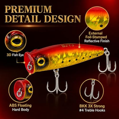 Topwater Popper Fishing Lure, 4in 0.81oz ABS Floating Saltwater Bait with BKK 3X #4 Treble Hooks, Foil-Stamped Finish for Inshore Striped Bass Redfish Snook Tarpon - color: A2-1PCS/0.81OZ-4"