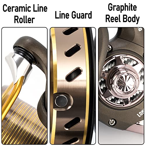 Dr.Fish Long Shot Spinning Reel, 10000/12000 Saltwater Surf Fishing Reel, 13+1 BBS, 48LB Max Drag, Ultra High Capacity, Heavy Duty Long Cast Offshore Trolling Surf Casting - color: LS-10000