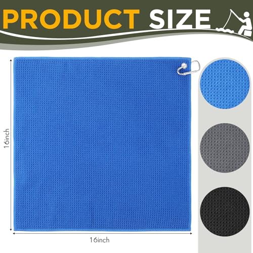 Breling 12 Pack Fishing Towels with Clip, 16'' x 16'' Microfiber Waffle Weave Fish Bait Towel Quick Dry Absorbent Rag for Cleaning Boat Kayak Accessory Camping Hiking (Black Grey Blue) - color: Black Grey Blue