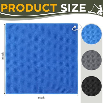 Breling 12 Pack Fishing Towels with Clip, 16'' x 16'' Microfiber Waffle Weave Fish Bait Towel Quick Dry Absorbent Rag for Cleaning Boat Kayak Accessory Camping Hiking (Black Grey Blue) - color: Black Grey Blue