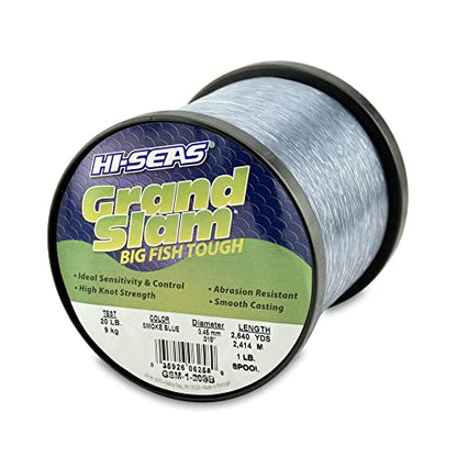 HI-SEAS Grand Slam Monofilament Fishing Line - Strong & Abrasion Resistant in Clear, Pink, Green, Smoke Blue, Fluorescent Yellow Freshwater & Saltwater - 1 lb Spool - color: Smoke Blue, style: 20 Lb Test, 0.45 Mm Dia, 2640 Yd