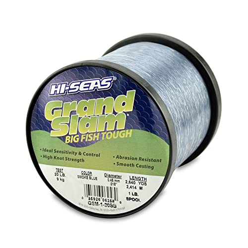 HI-SEAS Grand Slam Monofilament Fishing Line - Strong & Abrasion Resistant in Clear, Pink, Green, Smoke Blue, Fluorescent Yellow Freshwater & Saltwater - 1 lb Spool - color: Smoke Blue, style: 20 Lb Test, 0.45 Mm Dia, 2640 Yd