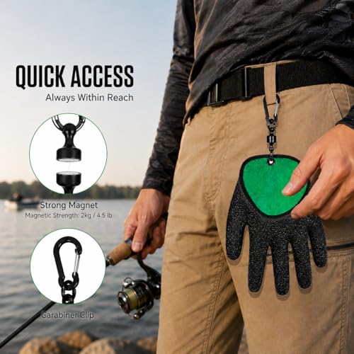 Fishing Gloves for Men with Quick Release Keychain, Fish Handling Gloves with Magnetic Carabiner, Anti Slip Fish Gloves with for Bass Fishing, Catfish, Kayak & Shore Fishing - color: Left & Right