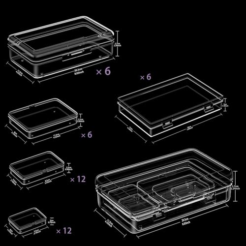 Clear Plastic Storage Containers, Mini Rectangular Organizer Boxes with Hinged Lids, 36 Pack Mixed Sizes, for Beads, Jewelry, Art Craft - style: 36PC
