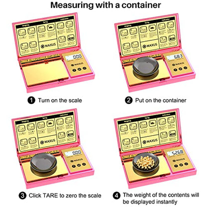 MAXUS Digital Gram Scale with 200g x 0.01g Capacity, Stylish Pink Plated Shining Cover and Platform, Mini Pocket Scale for Food and Jewelry - color: Pink