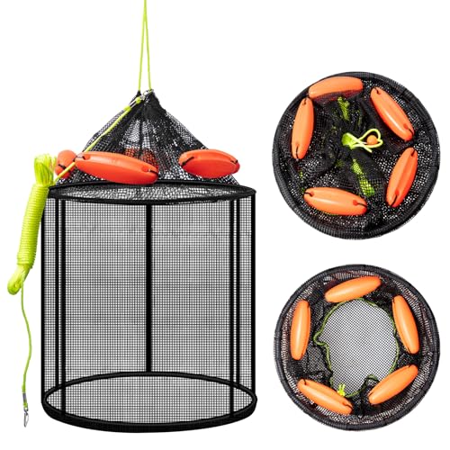 Leyndo 2 Pcs Large Collapsible Floating Fishing Net - Foldable Floating Fish Basket Net - Portable Fish Holder - Mesh Fishing Bait Storage Cage Trap for Minnows, Shrimp