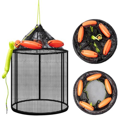 Leyndo 2 Pcs Large Collapsible Floating Fishing Net - Foldable Floating Fish Basket Net - Portable Fish Holder - Mesh Fishing Bait Storage Cage Trap for Minnows, Shrimp