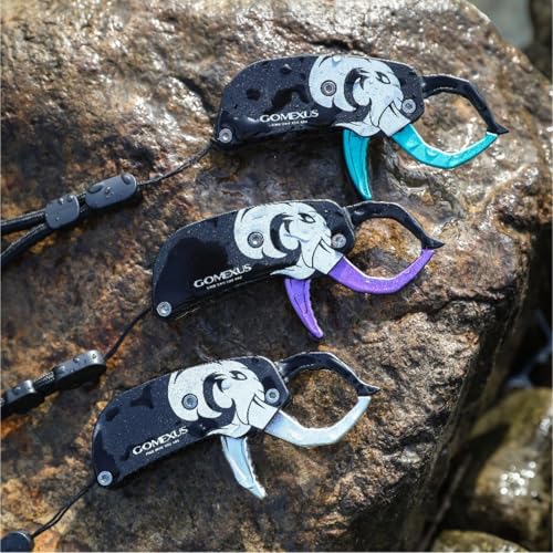 GOMEXUS Fish Lip Gripper, Portable Lightweight Fish Gripper, Aluminium Fish Grabber Tool, Lip Grippers Fishing, Mini Fishing Gripper with Lanyard (Blue) - color: Blue