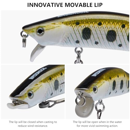 BASSROCK Minnow Swimbait Bass Trout Fishing Lure with Movable Lip Hard Bait 3.5” 1/2oz - color: 3-Pack in 3 colors (GGW)