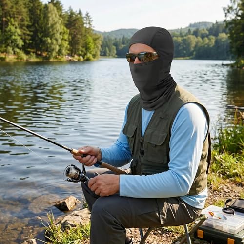 Balaclava Face Mask Sun UV Protection, Summer Cooling Breathable Full Face Mask for Motorcycle Skiing Cycling Fishing - color: Black
