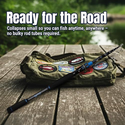 Reaction Tackle Telescopic Spinning Rod Series– Carbon Travel Fishing Rod – Collapsible Rod for Freshwater and Saltwater - size: Medium/Light (90")
