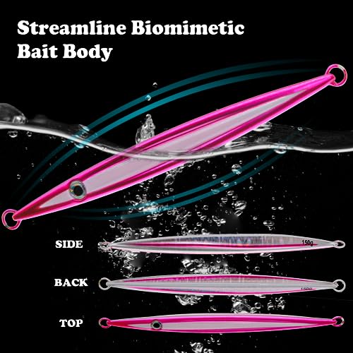 Fishing Jigs Vertical Saltwater Jigs Vertical Jigging Spoon Fishing Tuna Lures Boat Fishing Artificial Lures for Tuna, Grouper, Dogtooth, Snapper, Bass, Salmon/60g, 80g,120g - color: 1pcs-purple