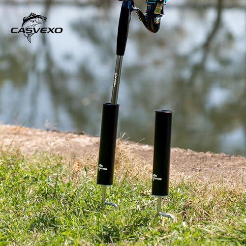 2/4 Pack Upgraded Fishing Pole Holder, Aluminum Fishing Rod Holder for Ground, Rod Holders for Bank Fishing, Free Alarm Bells