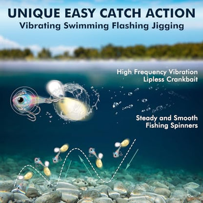 TRUSCEND Vibespinner Easy Catch Fishing Lures with BKK Hooks, Tail Spinner Baits with 4 Actions, Vibrating Swimming Flashing & Jigging for More Bites, Spoon Lures for Bass Trout Crappie Walleye Pike - color: A1-1/4oz-7g