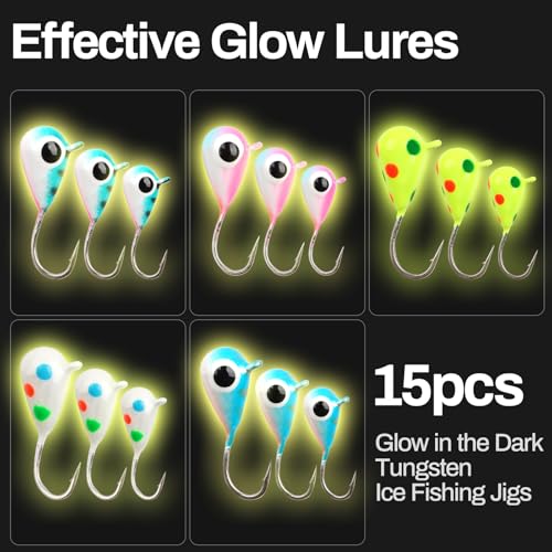 Tungsten Ice Fishing Jigs Lures with Ultra Sharp Hooks for Panfish, Perch, Trout in Winter - Ideal Fishing Gift Set, 30PCS Assorted Jigs in Storage Box