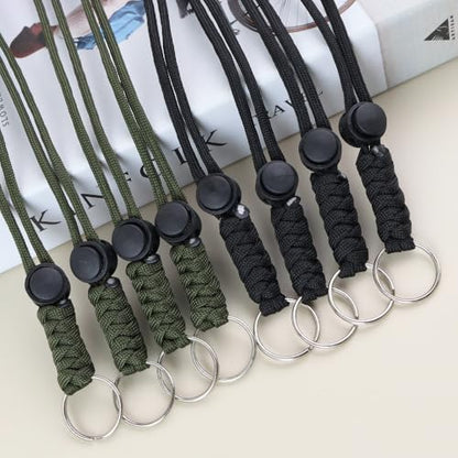 Anjiucc 20pcs Braided Lanyard Keychain, Neck Badge Lanyard with Keyring Adjustable Length for Keys Whistle ID Card Holder - color: Black + Green