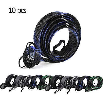 Leo 10 Pcs Rod Sock Sleeve Cover 190cm/74.8inches Braided Mesh Protector Pole Gloves Fishing Tools With Strap for Fly Spinning Casting Sea Rod