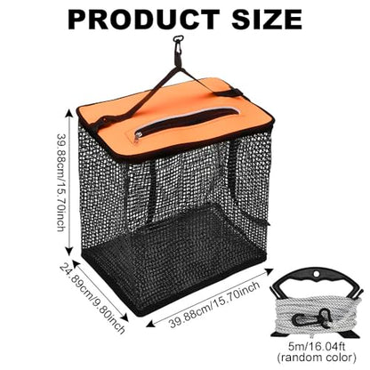 XhuangTech Floating Fishing Basket, Collapsible Fish Basket Portable Fishing Net Storage Cage for Live Caught Fish, Foldable Rubber Coated Bait Minnow Bucket 3.5/10 Gallons Live Well, Orange - size: Large