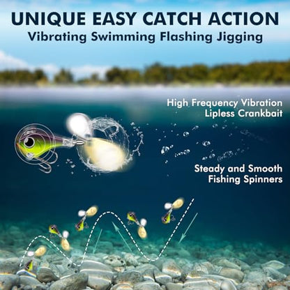 TRUSCEND Vibespinner Easy Catch Fishing Lures with BKK Hooks, Tail Spinner Baits with 4 Actions, Vibrating Swimming Flashing & Jigging for More Bites, Spoon Lures for Bass Trout Crappie Walleye Pike - color: A-5/32oz-4.5g