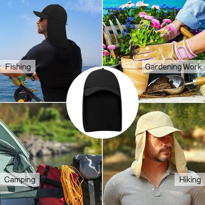 Mens XXL Sun Hats with Neck Flap UPF 50+ Waterproof Baseball Cap Adjustable Breathable Quick Dry Outdoor Fishing Hat - color: Blcak, size: X-Large-XX-Large