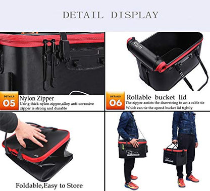 Multi-Functional EVA Foldable Fish Bag for Outdoor - Live Fish Lures and Protection Containers - 8GAL, 6GAL, 4.8GAL, 3GAL - color: 6gal/Black