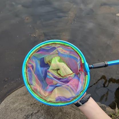 Fishing Nets with Bucket Fishing Retractable Landing Net Lightweight Aluminum Pole with Non-Slip Handle for Catch and Release and Release Frogs Butterfly Youth Outdoor - style: Blue+green