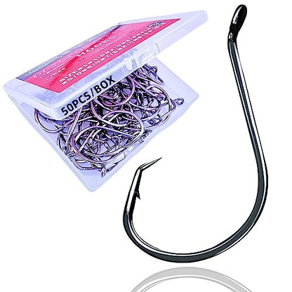 Circle Hooks Fishing Hooks 2X Strong Octopus Offset Fish Catfish Bulk Fishing Gear Equipment Hooks Set Saltwater Freshwater 50PCS - size: 2/0 50/Pack