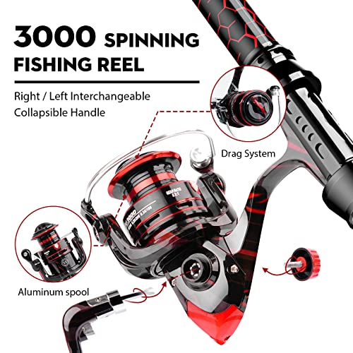 Fishing Rod and Reel Combos, Unique Design with X-Warping Painting, Carbon Fiber Telescopic Fishing Rod with Reel Combo Kit with Tackle Box, Best Gift for Fishing Beginner and Angler - color: Red, size: 2.7 m 8.86 ft (Tackle Box)