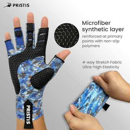 Pristis Half-Finger Fishing Gloves, UPF 50+ Breathable Quick Drying Fingerless Sun Gloves for Women Men, Fly Fishing Hunting Paddling Sailing Kayaking Hiking Canoeing Cycling - color: Snow CAMO, size: S - M
