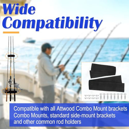 12760-7 Fishing Boat Deck Rod Holder Straps Set, 10 Inch Handle Strap, 6 Inch Rod Tip Strap and Screws for Fishing Boat Accessories, Black
