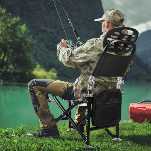 Foldable Fishing Chair with 2 Rod Holders & Iron Frame, Heavy Duty 300lb Portable Adjustable Camping Chair for Bank Fishing Outdoor Adventures Black - color: Red