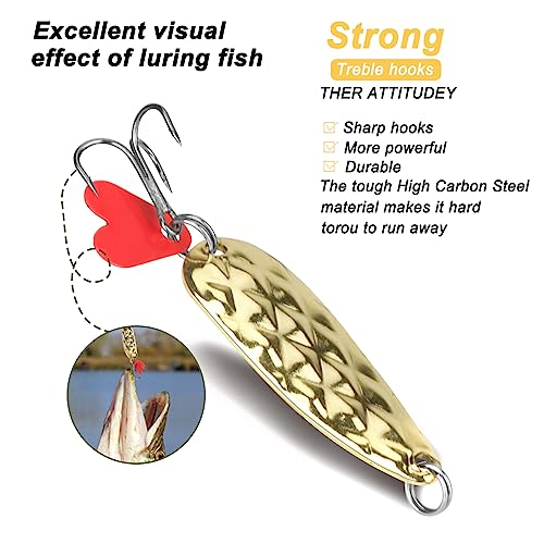 DONQL Spoon Fishing Lures, Metal Fishing Spoon Lures Hard Baits Saltwater Fishing Lures Spinner Baits Fish Treble Hooks Tackle Salmon Bass - color: Set A