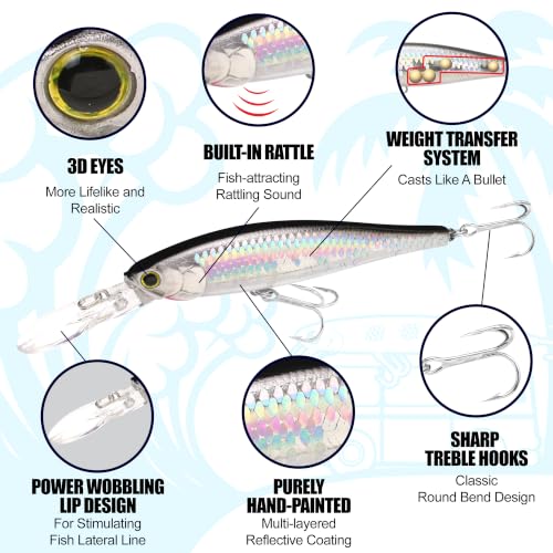 LUCKY CRAFT Pointer 100DD-S, Saltwater Surf Fishing Lures, Jerkbait, Halibut, Surf Perch, Calico Bass, White Seabass, Striped Bass, Sinking, Fishing Gear - color: 721 Zebra MS Aurora Black