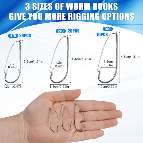 Wacky Weedless Hooks Kit,50pcs Weedless Wacky Rig Bass Fishing Hooks with Wire Guard for The Wacky Rig & Neko Rig Assorted Size 1/0 2/0 3/0