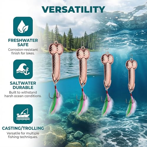 Gag Fishing Lures Set Metal Luminous Sequin Spoons Funny Top Water Bass Fishing Lures Fishermen Gear Spinner Baits Freshwater Saltwater Equipment Fishing Hook for Fishing Lover Men - color: Rose Gold