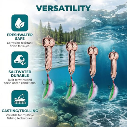 Gag Fishing Lures Set Metal Luminous Sequin Spoons Funny Top Water Bass Fishing Lures Fishermen Gear Spinner Baits Freshwater Saltwater Equipment Fishing Hook for Fishing Lover Men - color: Rose Gold