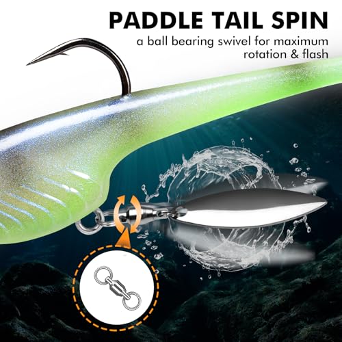 TRUSCEND Duramax Pre-Rigged Saltwater Fishing Lures with BKK Jig Hooks, Easy Catch 10X Tear-Resistant TPE Soft Swimbait for Redfish Grouper Striper Bass Trout Crappie Walleye, Weedless Freshwater Bait - color: C1-3"-3/8oz