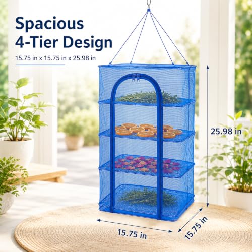 Toddmomy Foldable Fish Drying -Layer Hanging Mesh Dryer for Shrimp Fish Fruit Vegetables Lightweight Quick-Dry Cage with Buckle 25.98 X 15.74 X 15.74 in for Indoor Outdoor Use