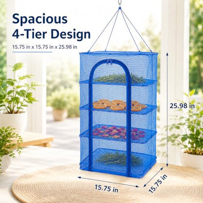 Toddmomy Foldable Fish Drying -Layer Hanging Mesh Dryer for Shrimp Fish Fruit Vegetables Lightweight Quick-Dry Cage with Buckle 25.98 X 15.74 X 15.74 in for Indoor Outdoor Use