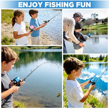 PLUSINNO Kids Fishing Pole with Spincast Reel Telescopic Fishing Rod Combo Full Kits for Boys, Girls, and Adults - color: Black, size: 5FT / 1.5M