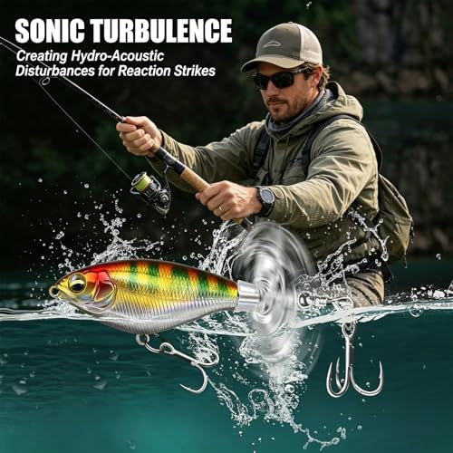 3Pcs Topwater Plopper Fishing Lures, Top Water Bass Fishing Lures for Freshwater, Floating Propeller Topwater Lures Gear Loud Swinging and Vibrating for Bass Walleye Trout Crappie