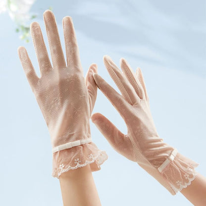 FGSS Summer Sunblock Gloves UV Protection Non-Slip Touchscreen Driving Gloves for Women Cyling Riding Outdoor - color: Pink Lace