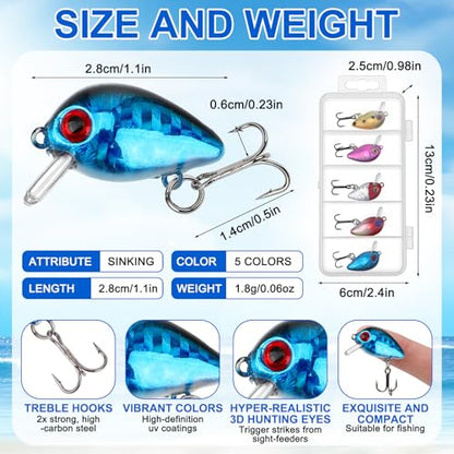 Skylety 10 Pieces Mini Fishing Lures Fishing Hard Baits Hooks Crankbaits Lures Baits Topwater Strong Sound for More Bites Freshwater Saltwater Trout Bass Perch with Box - style: Fish