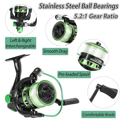 Tripquips Fishing Rod, 2PCS Telescopic Fishing Rod and Reel Combo with Fishing Pliers and Lip Gripper, Pre-Loaded Spinning Reel Combo, Fishing Pole with Carrier Bag Fishing Gear