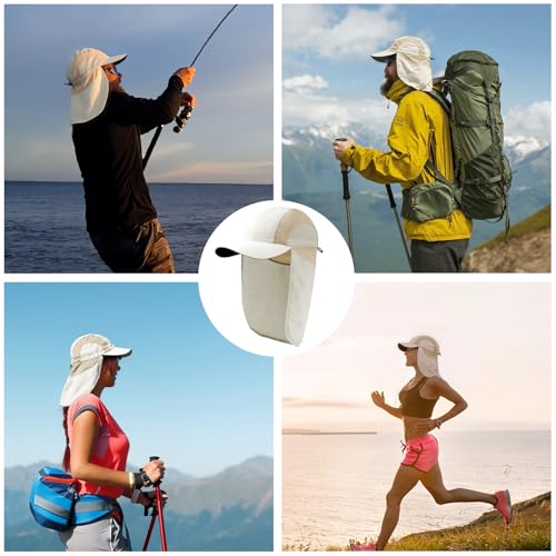 Mens Sun Hat with Breathable Mesh Sun Hats for Men Sun Protection Fishing Hat with Neck Flap for Hiking Cycling - color: Beige