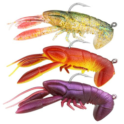Pre-Rigged Weighted Shrimp & Crawfish Fishing Lures – Soft Bait with Lead Weight, Weedless, Realistic Action – Durable for Bass, Trout, Crappie, Saltwater & Freshwater Fishing - size: 2.8in-7/16oz