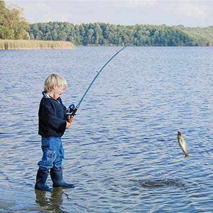 LEOFISHING Kids Fishing Pole Set with Full Starter Kits Portable Telescopic Fishing Rod and Spincast Reel with a Fishing Net and Bucket for Boys Girls and Youth - color: Orange