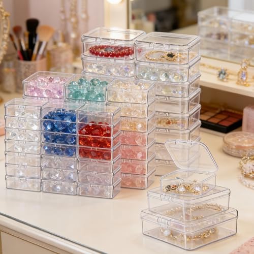 Goodma 96 Pieces Square Empty Mini Clear Plastic Storage Box, Mixed Sizes | Hinged Lids, For Small Items, Craft Projects - size: Mixed Sizes