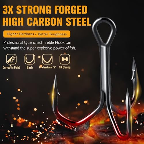 Dovesun Fishing Treble Hooks, Triple Hooks 3X Strong Professional V, 50PCS High Carbon Steel Replacement Fishing Hooks for Saltwater and Freshwater, Sizes #10#8#6#4#2 - color: Black Nickel, size: #4 * 50PCS